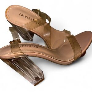 Fashion Nova Clear Strap Heels - Tan